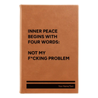 Small rawhide leatherette sketch book laser etched with 'Inner Peace' design