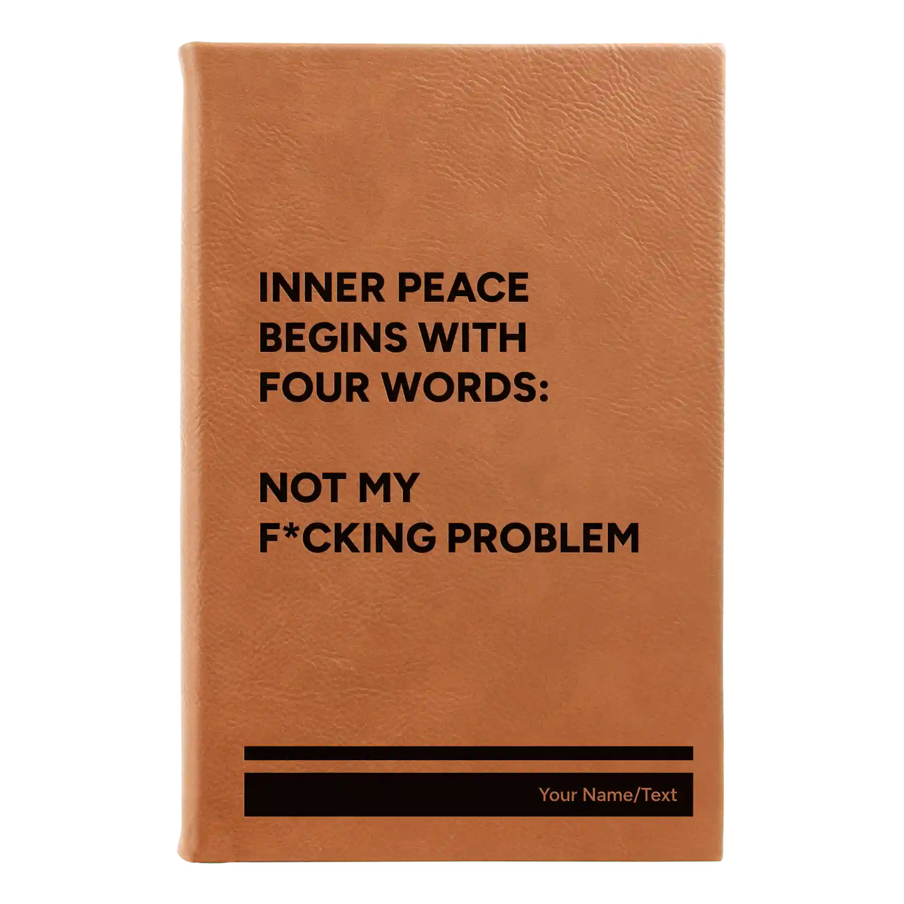 Small rawhide leatherette sketch book laser etched with 'Inner Peace' design