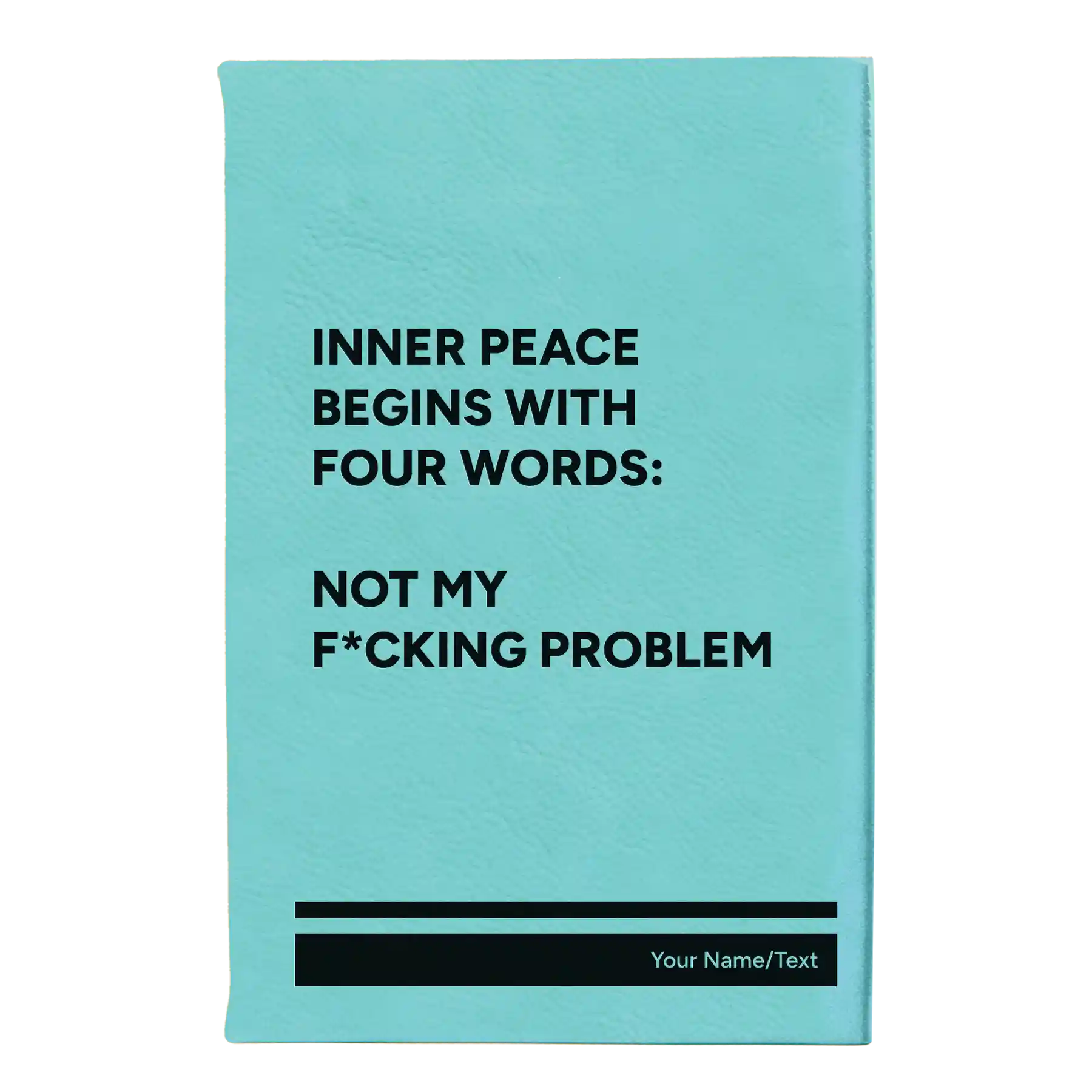 Small teal leatherette journal laser etched with 'Inner Peace' design