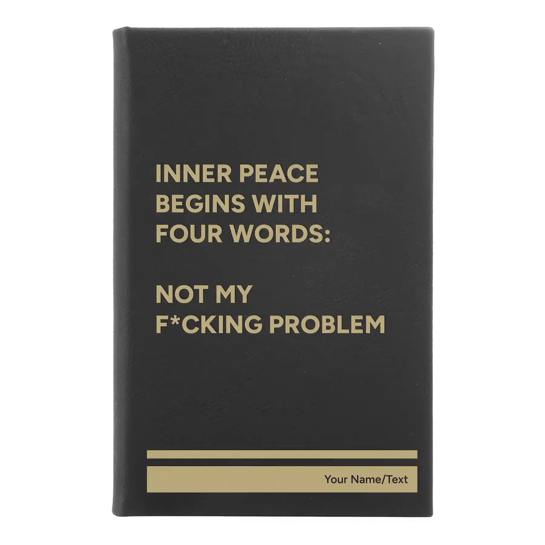 Small black/gold leatherette journal laser etched with 'Inner Peace' design