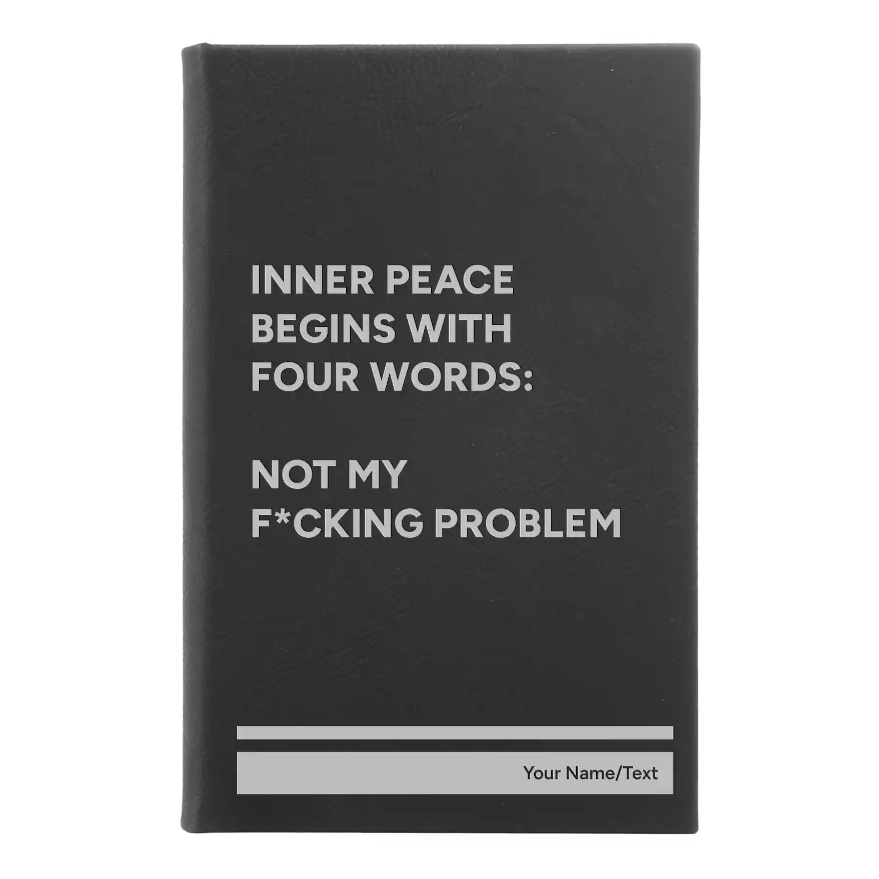 Small black/silver leatherette journal laser etched with 'Inner Peace' design