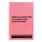 Small pink leatherette journal laser etched with 'Lower Your Expectations' design