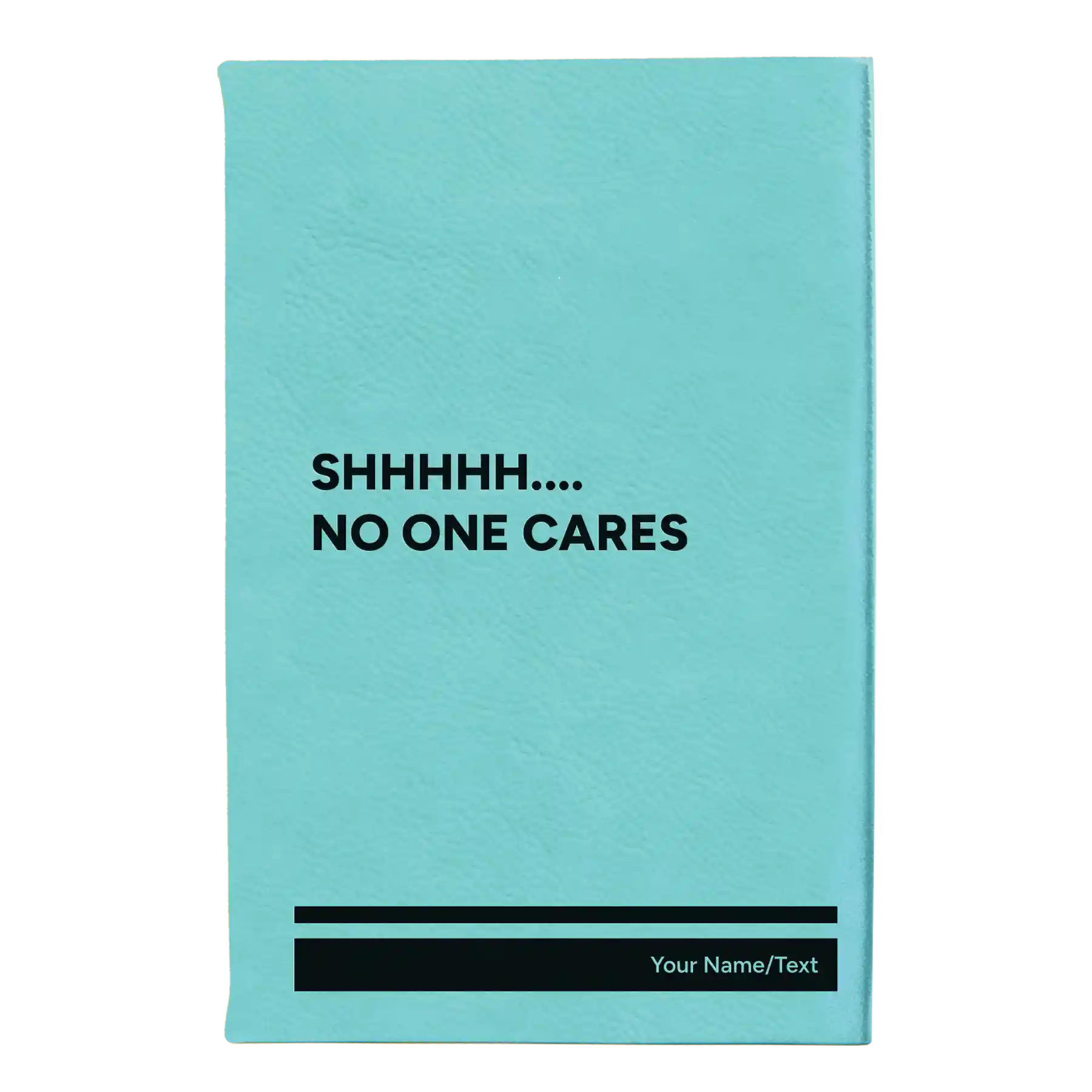 Small teal leatherette sketch book laser etched with 'Shhhh' design