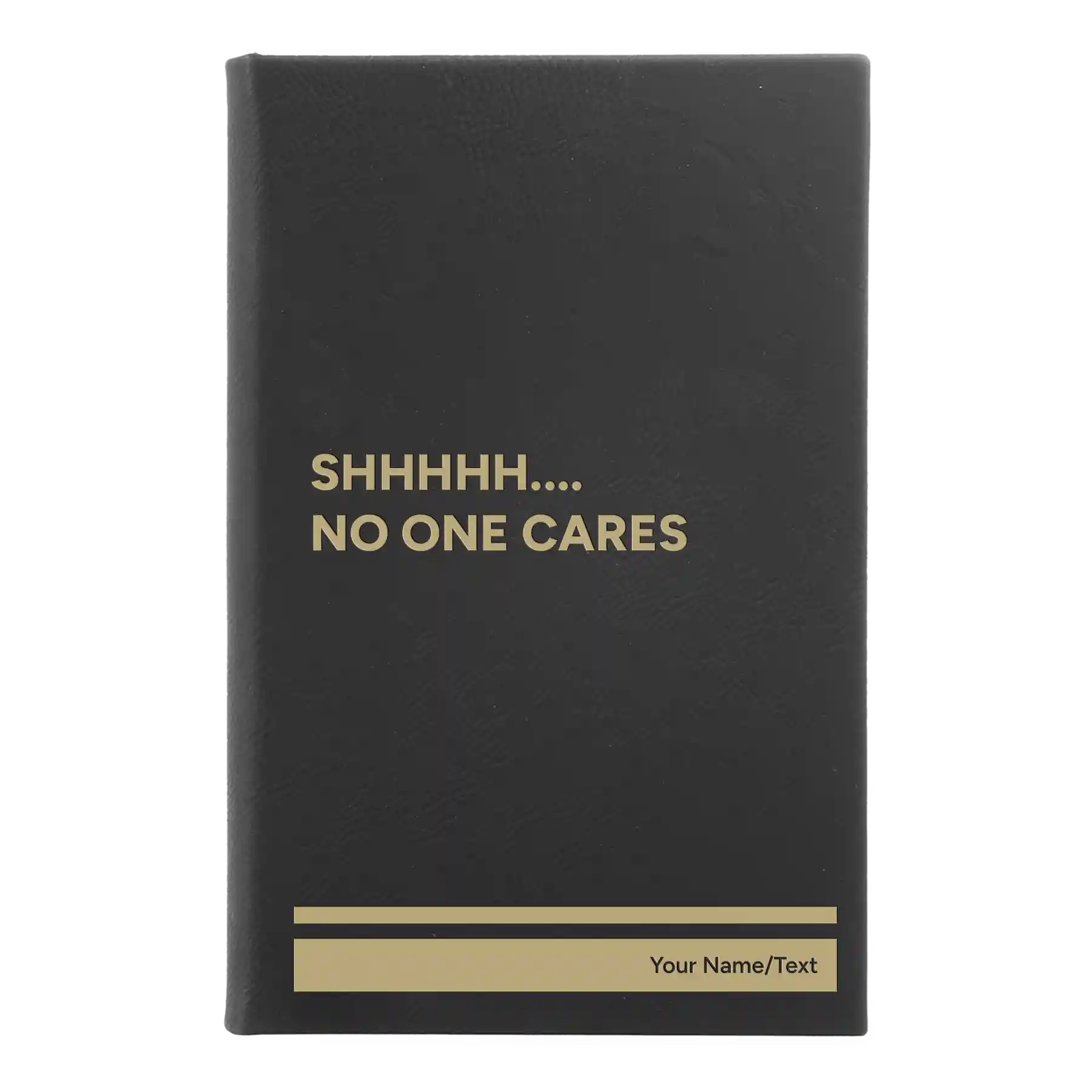 Small black/gold leatherette journal laser etched with 'Shhhh' design