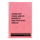 Small pink leatherette sketch book laser etched with 'My Circus' design
