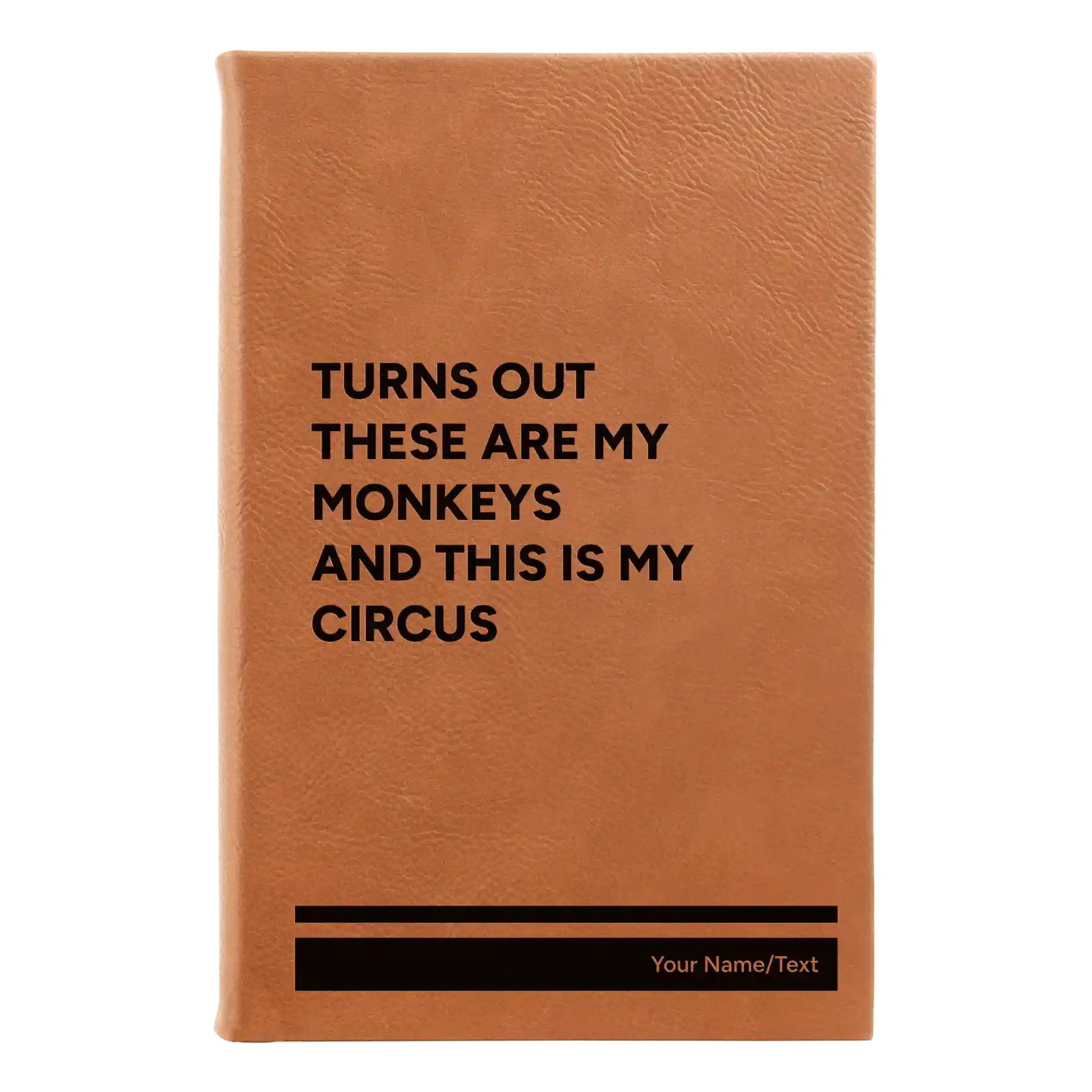 Small rawhide leatherette journal laser etched with 'My Circus' design