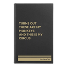 Small black/gold leatherette journal laser etched with 'My Circus' design