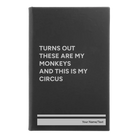 Small black/silver leatherette sketch book laser etched with 'My Circus' design