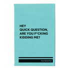 Small teal leatherette journal laser etched with 'Quick Question' design