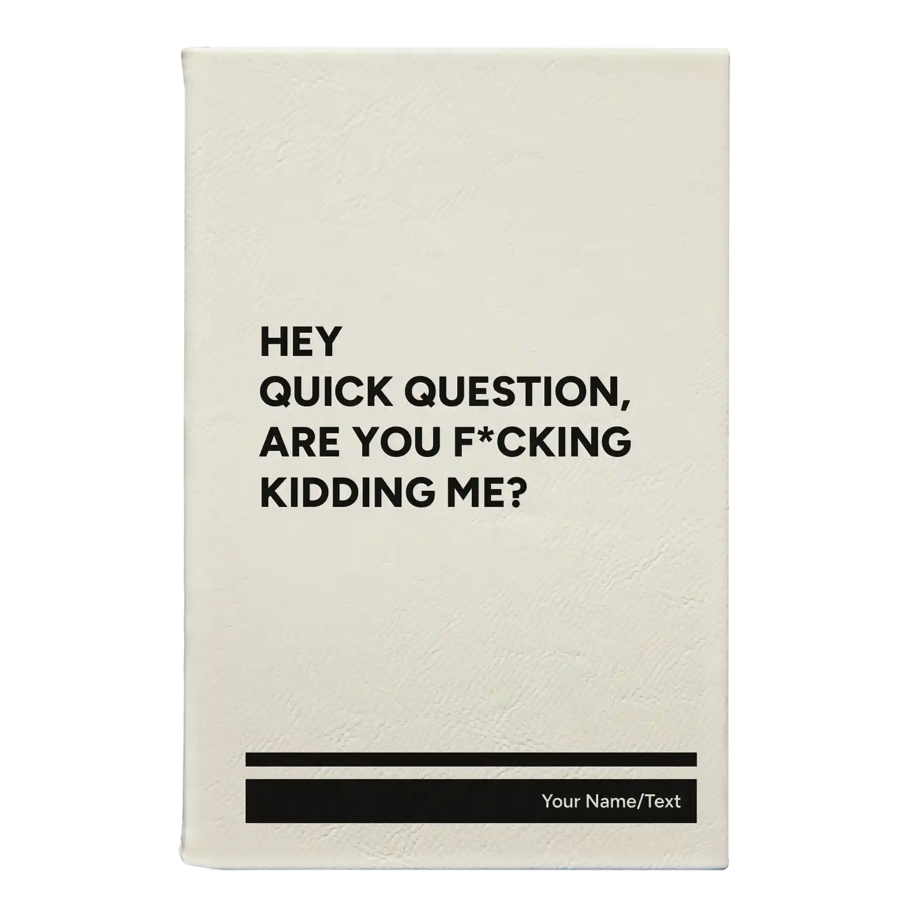Small white leatherette journal laser etched with 'Quick Question' design