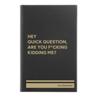 Small black/gold leatherette journal laser etched with 'Quick Question' design