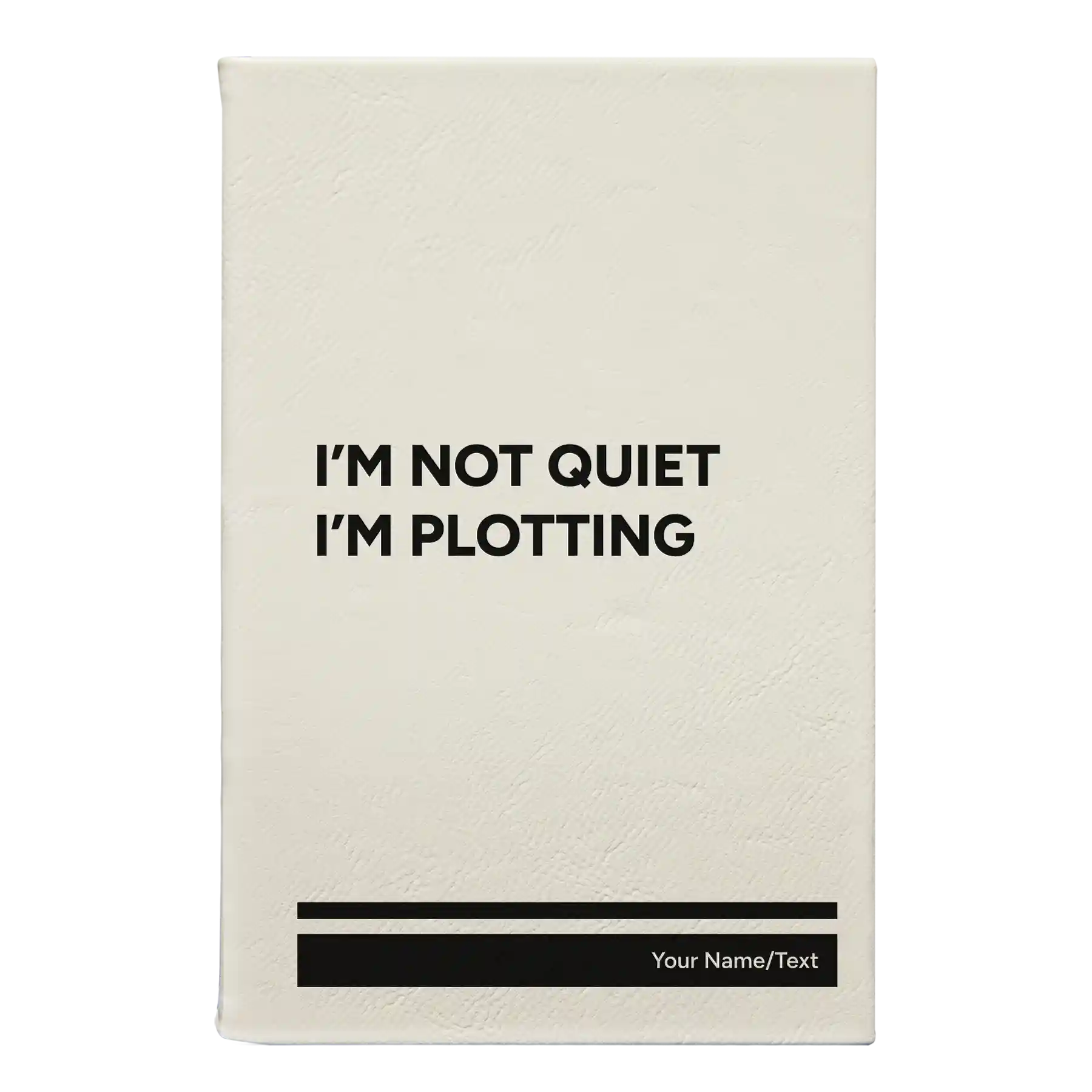 Small white leatherette journal laser etched with 'Not Quiet' design