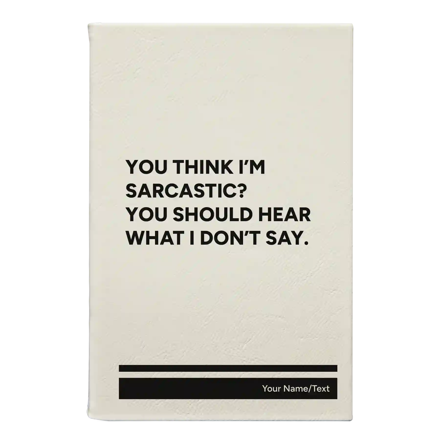 Small white leatherette sketch book laser etched with 'I Dont Say' design
