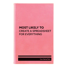 Small pink leatherette sketch book laser etched with 'Create a Spreadsheet' design