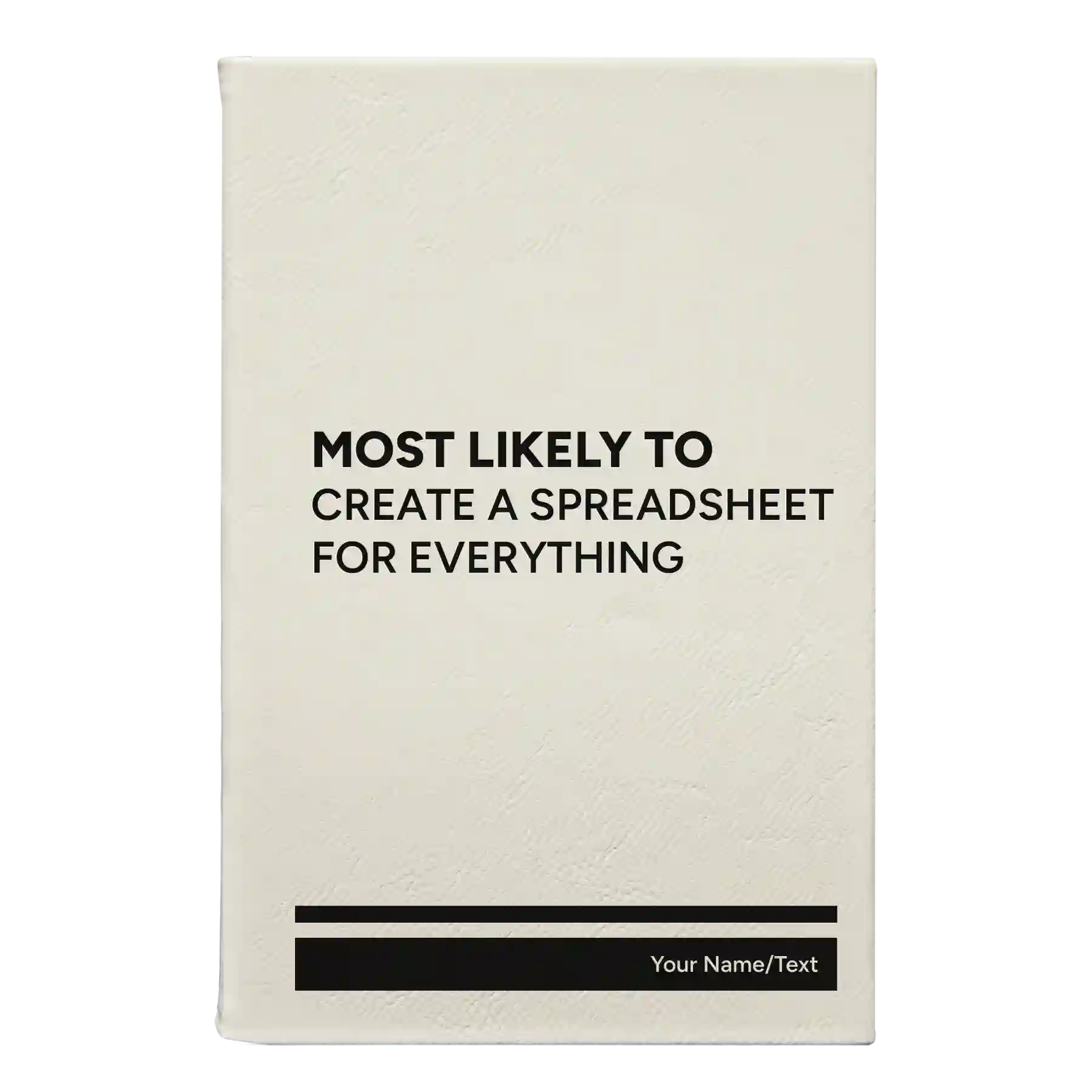 Small white leatherette journal laser etched with 'Create a Spreadsheet' design