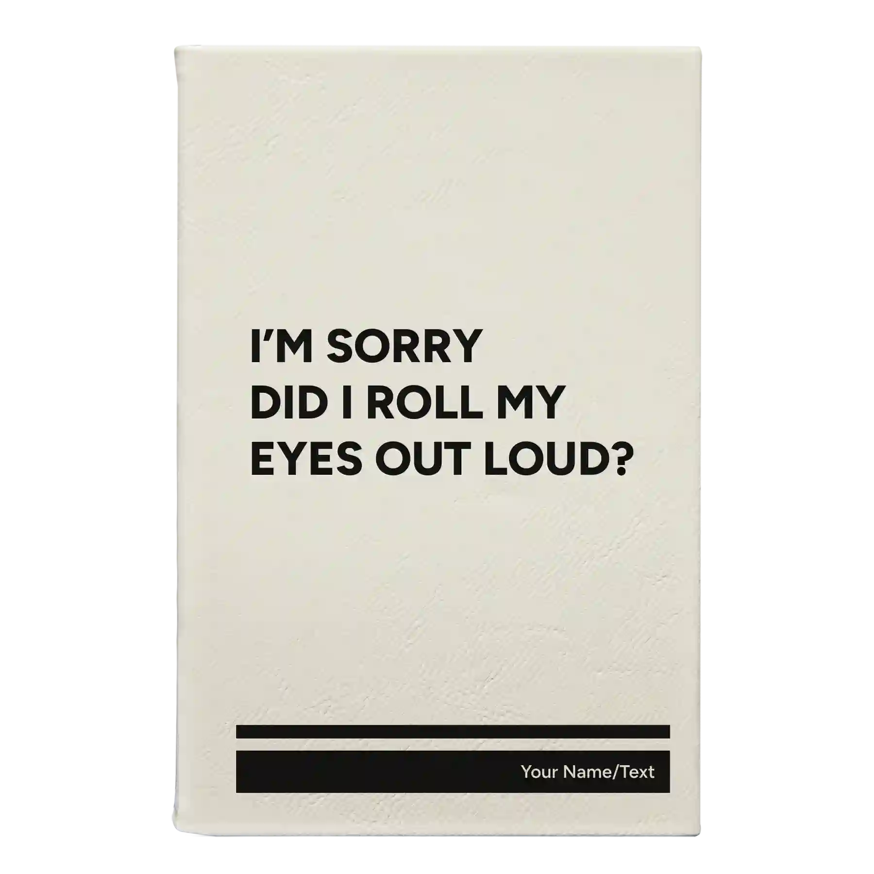 Small white leatherette journal laser etched with 'Roll My Eyes' design