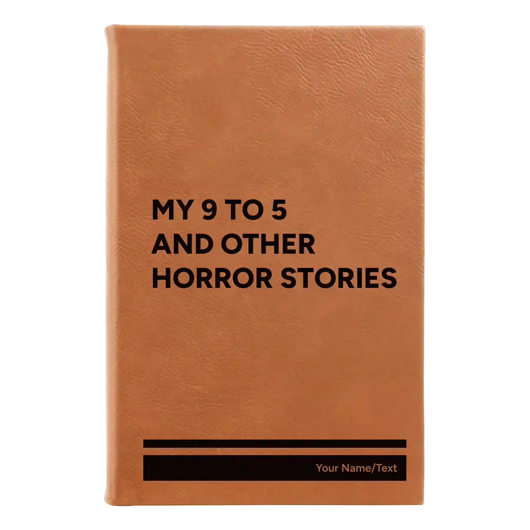 Small rawhide leatherette journal laser etched with '9 to 5 Horror' design