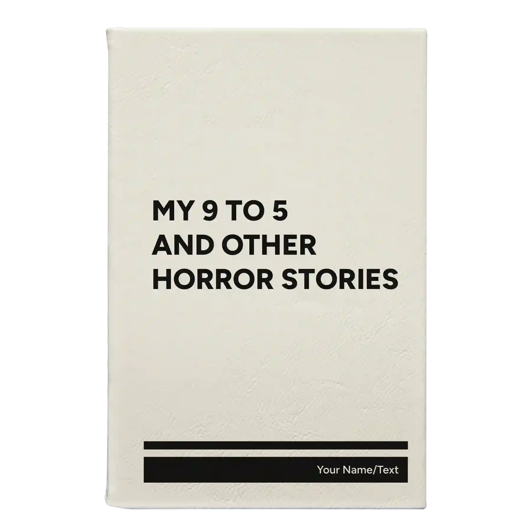 Small white leatherette sketch book laser etched with '9 to 5 Horror' design