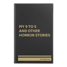 Small black/gold leatherette sketch book laser etched with '9 to 5 Horror' design