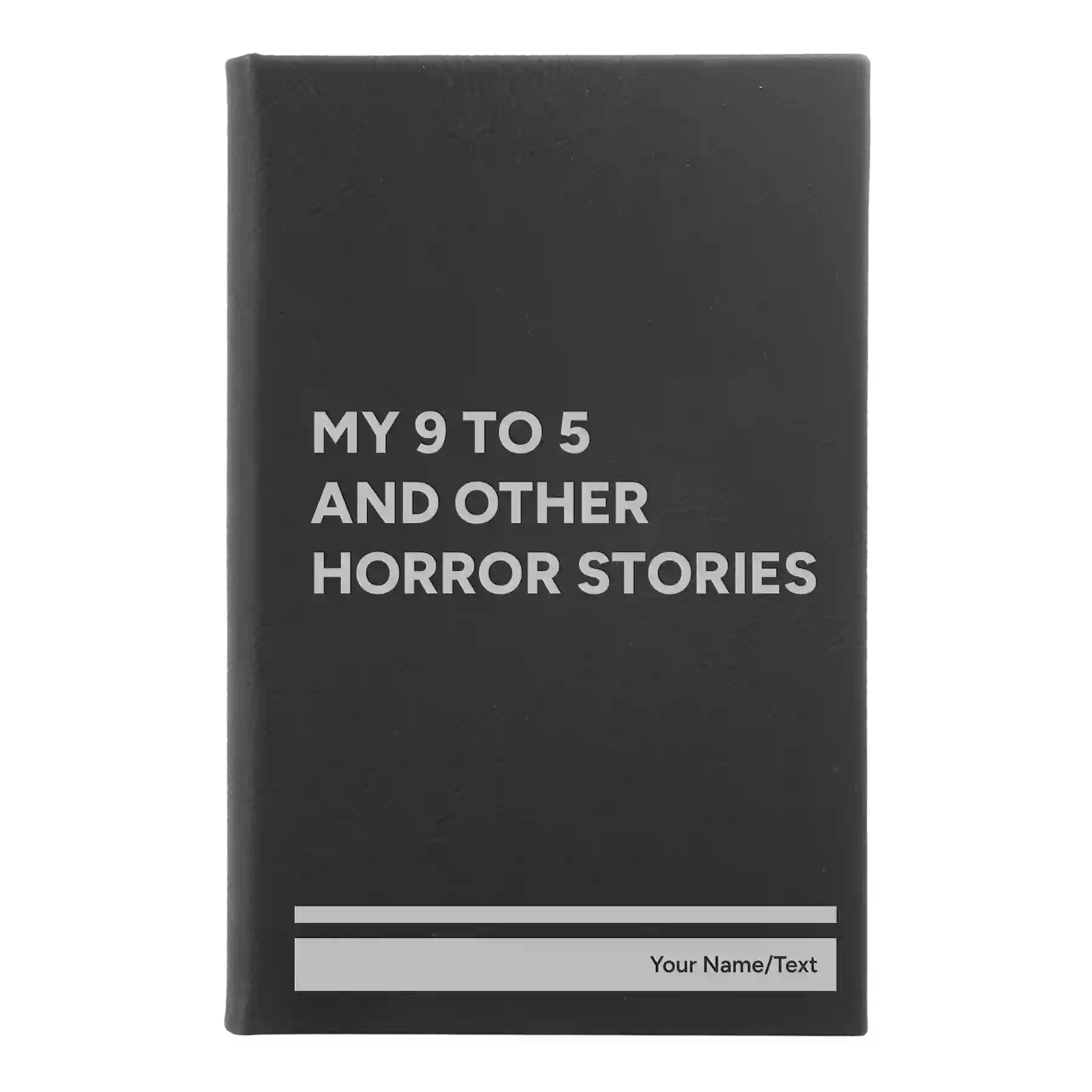Small black/silver leatherette sketch book laser etched with '9 to 5 Horror' design