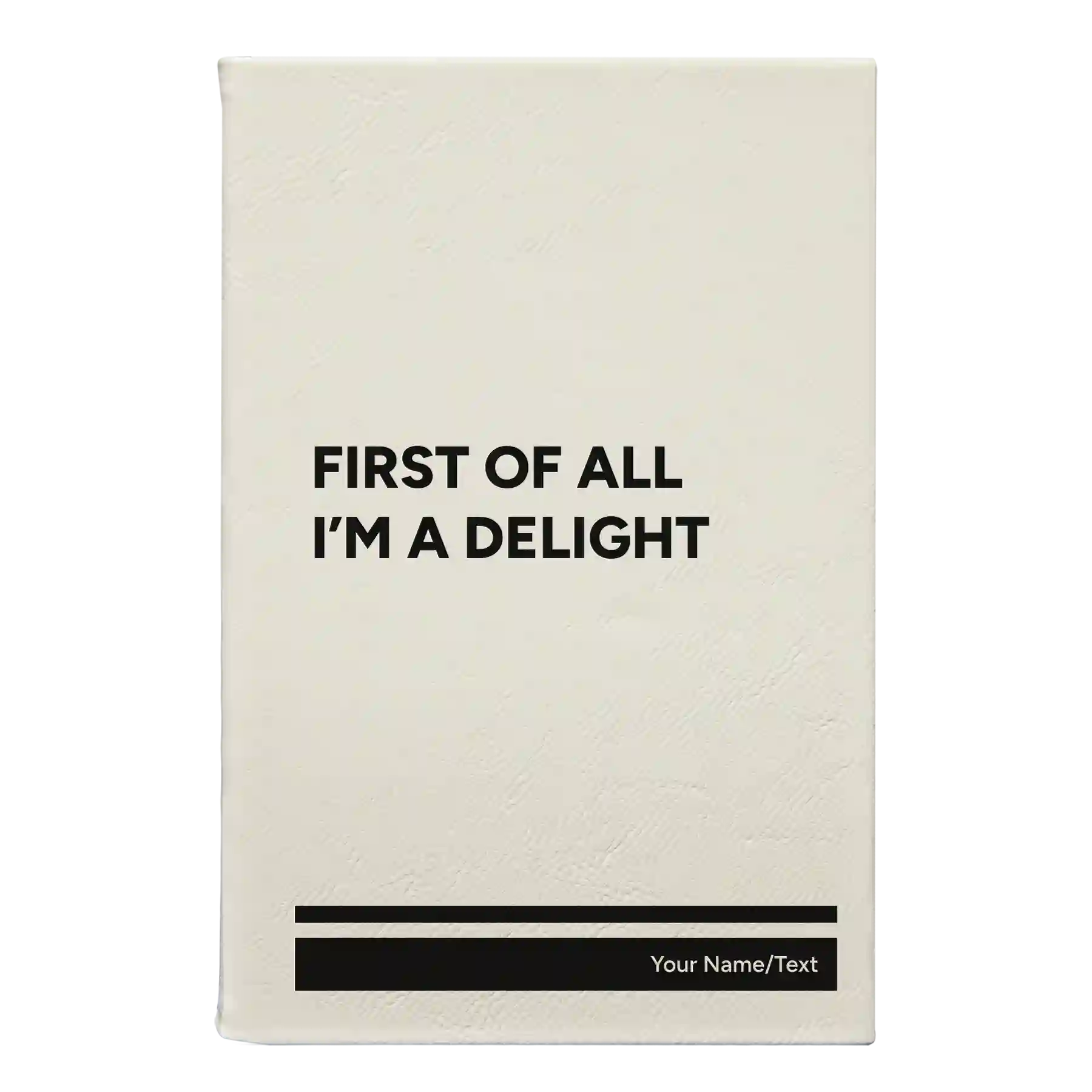Small white leatherette sketch book laser etched with 'Im a Delight' design