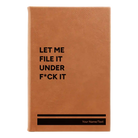 Small rawhide leatherette sketch book laser etched with 'File it Under' design