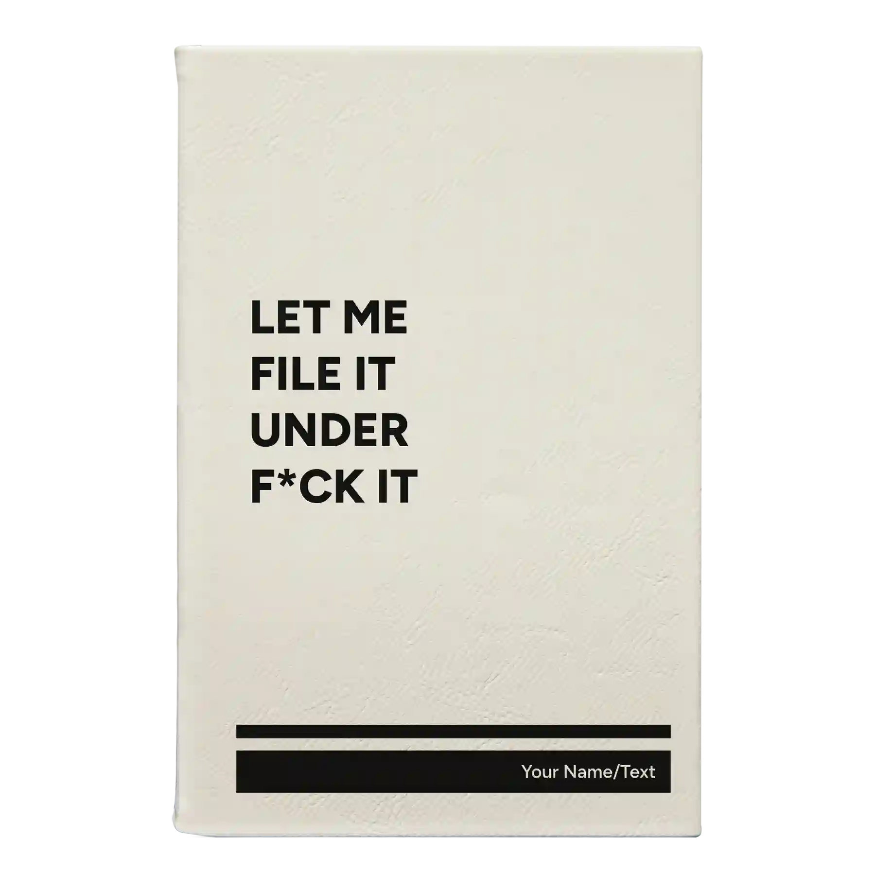Small white leatherette journal laser etched with 'File it Under' design