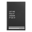Small black/silver leatherette sketch book laser etched with 'File it Under' design