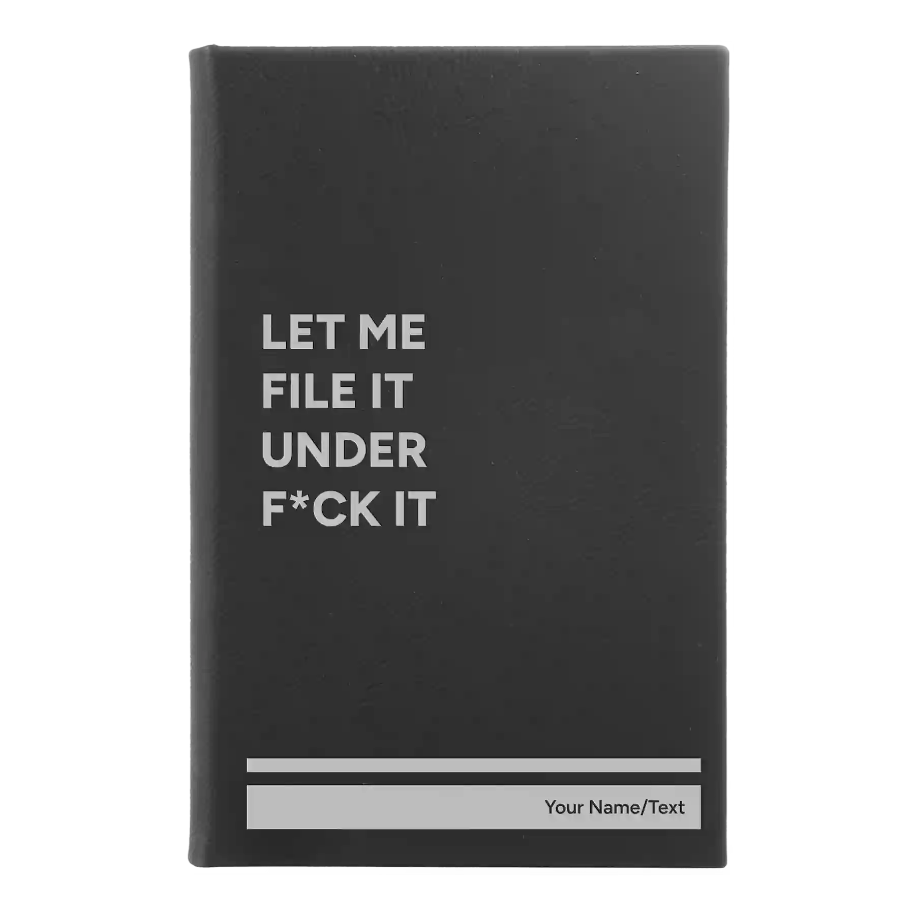 Small black/silver leatherette sketch book laser etched with 'File it Under' design