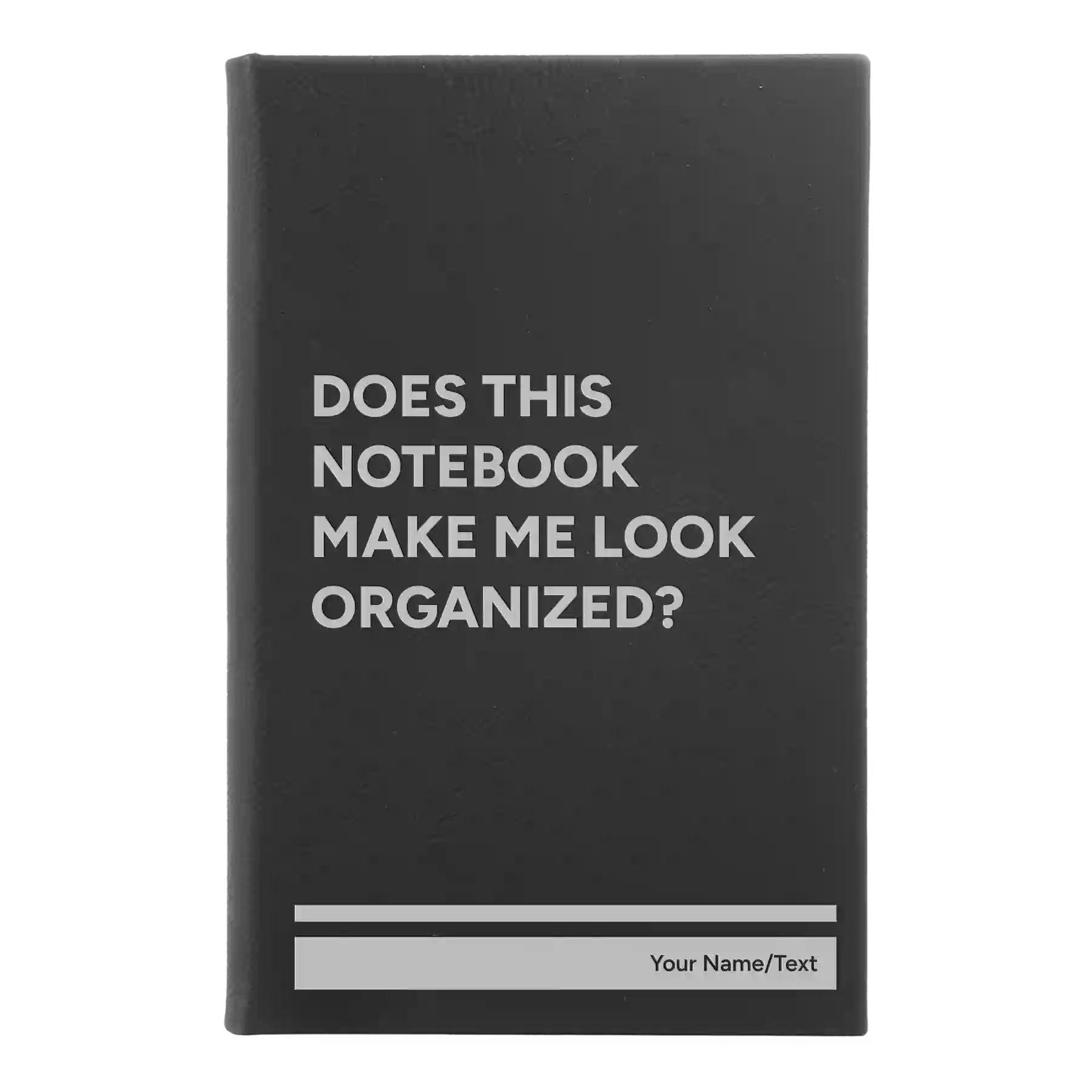 Small black/silver leatherette journal laser etched with 'Look Organized' design