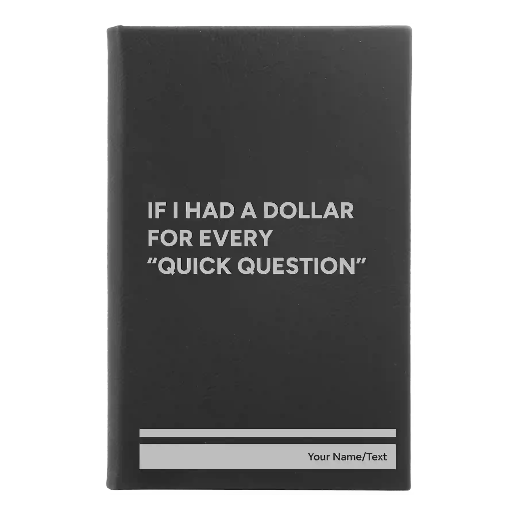 Small black/silver leatherette sketch book laser etched with 'If I Had a Dollar' design