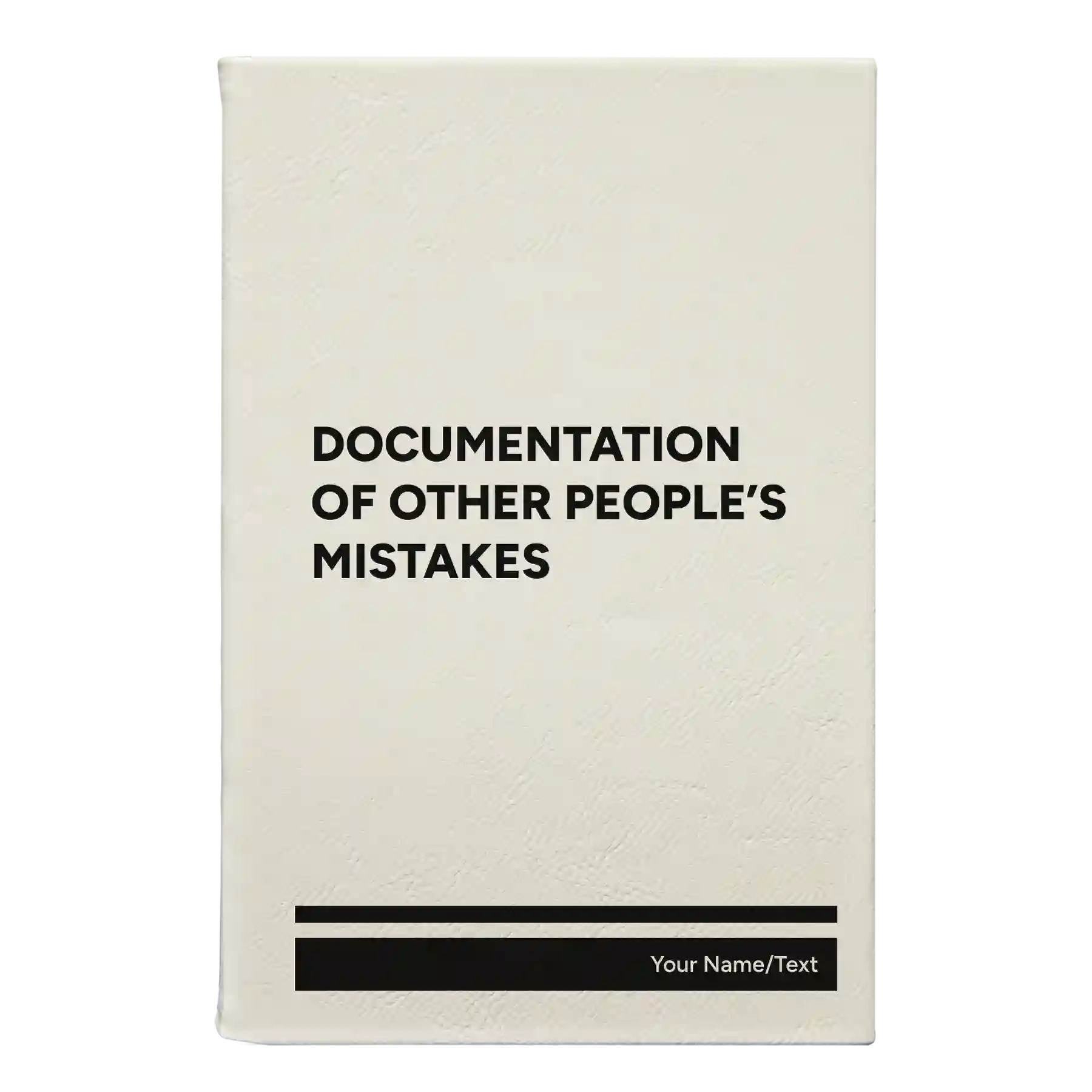 Small white leatherette journal laser etched with 'Other Peoples Mistakes' design