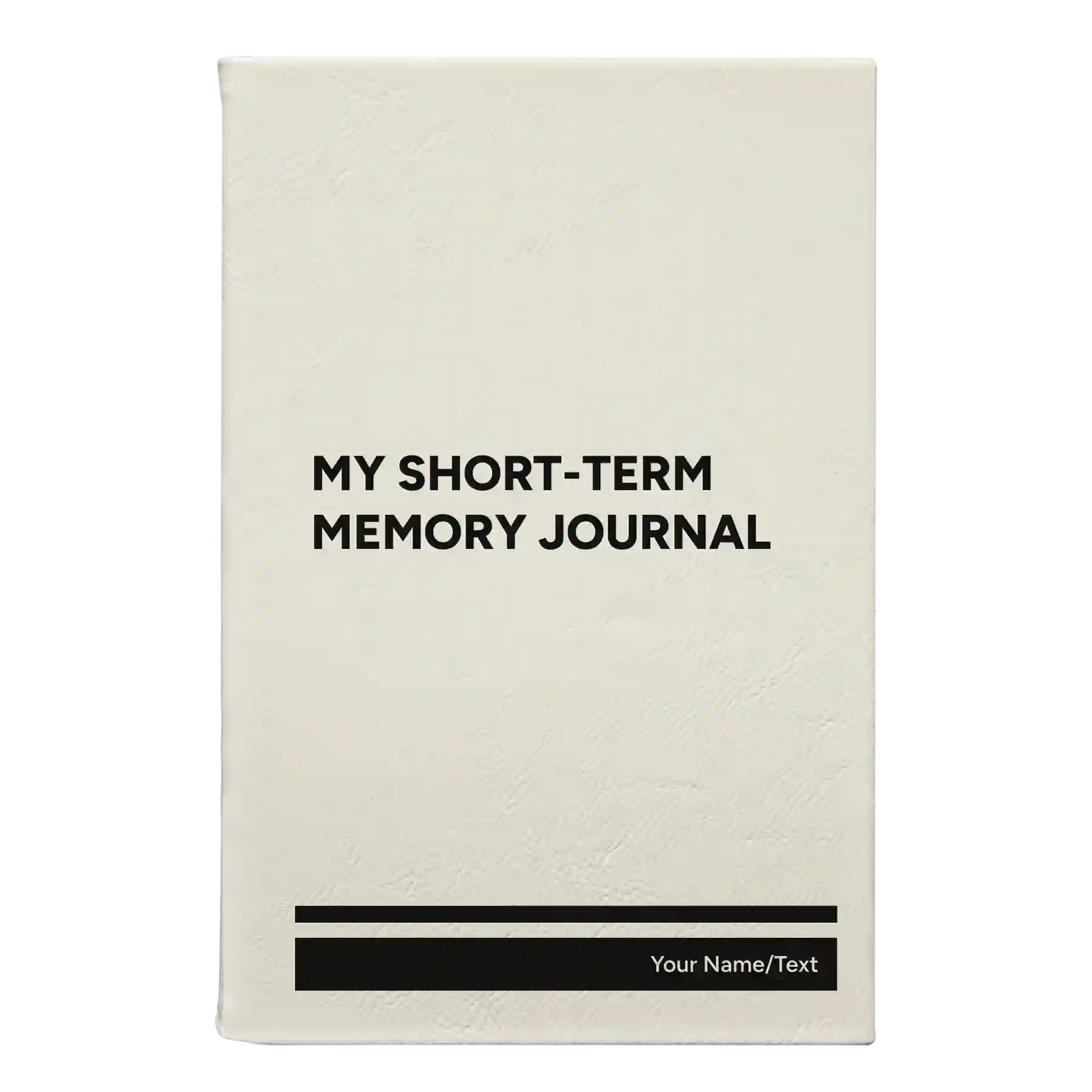Small white leatherette journal laser etched with 'My Short-Term Memory Journal' design