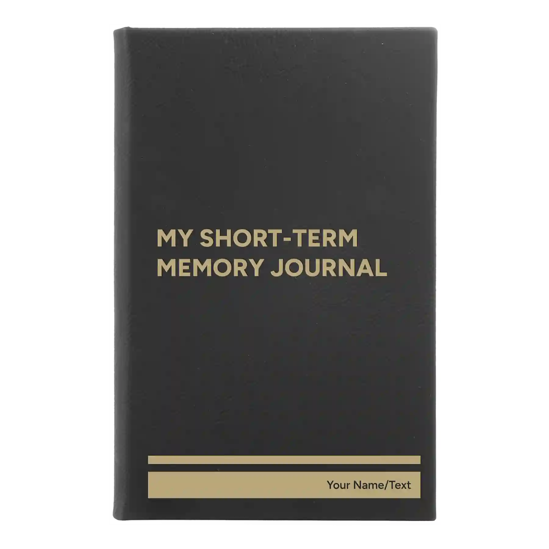 Small black/gold leatherette sketch book laser etched with 'My Short-Term Memory Journal' design