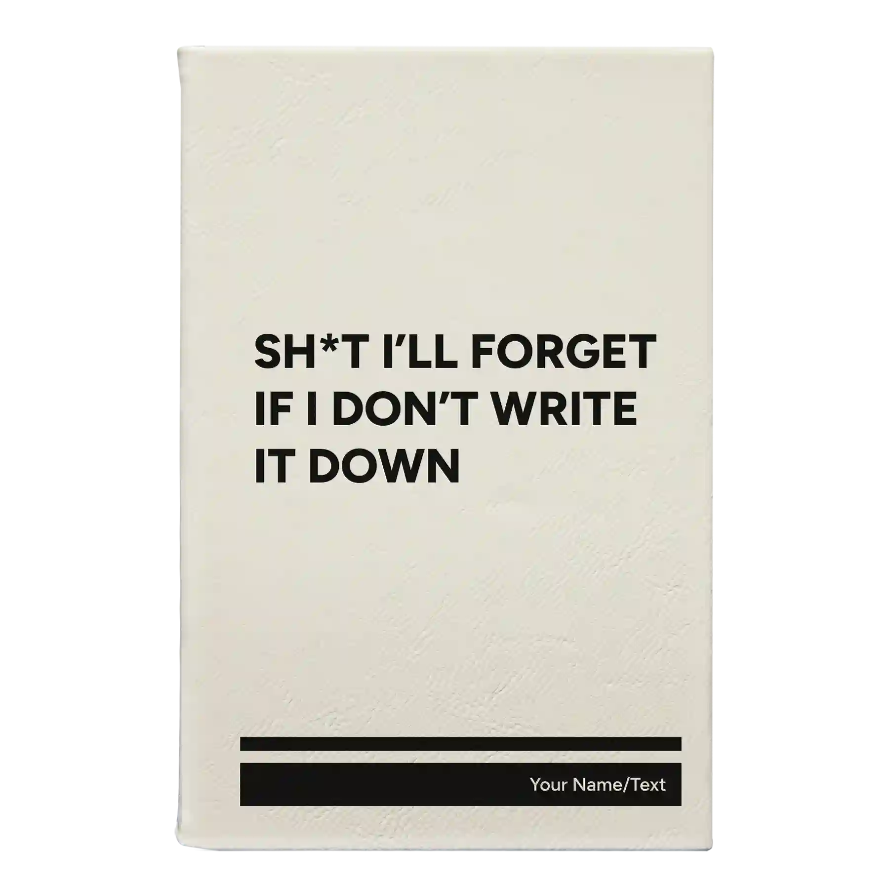 Small white leatherette sketch book laser etched with 'Sht Ill Forget' design