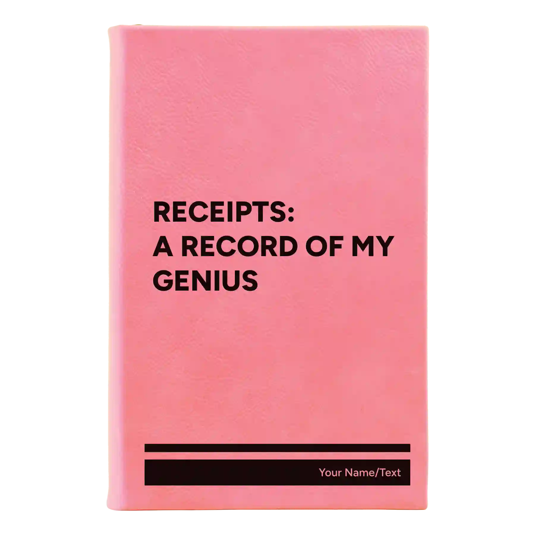 Small pink leatherette sketch book laser etched with 'My Genius' design