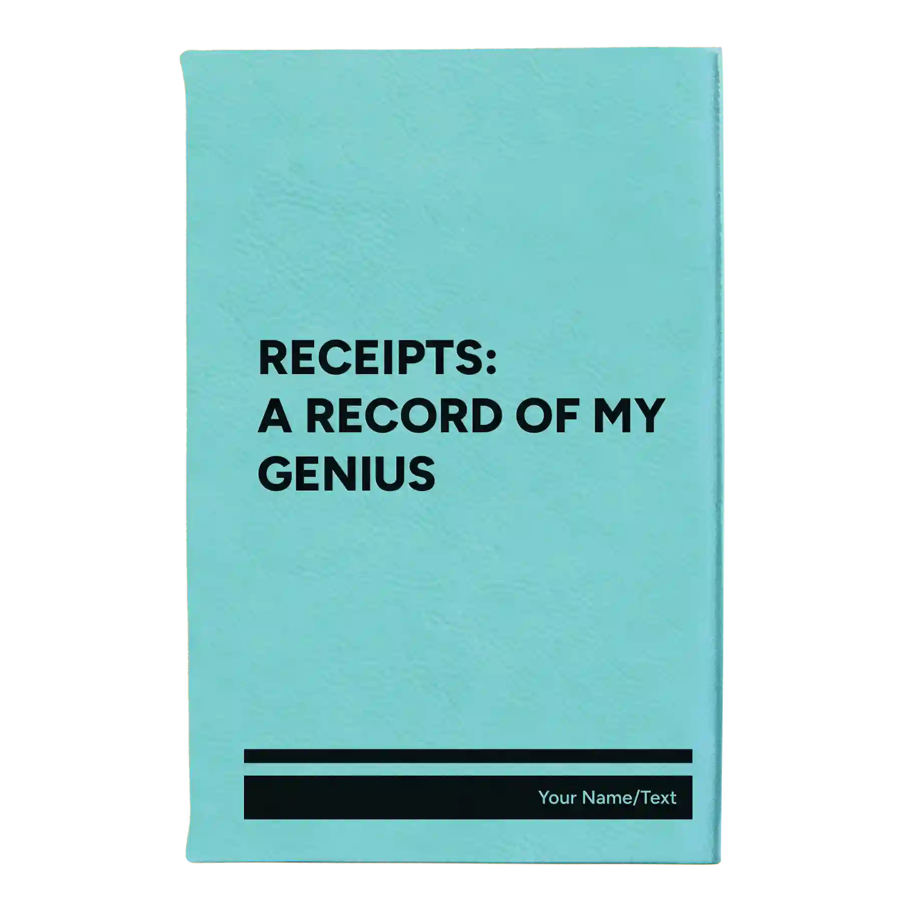 Small teal leatherette sketch book laser etched with 'My Genius' design