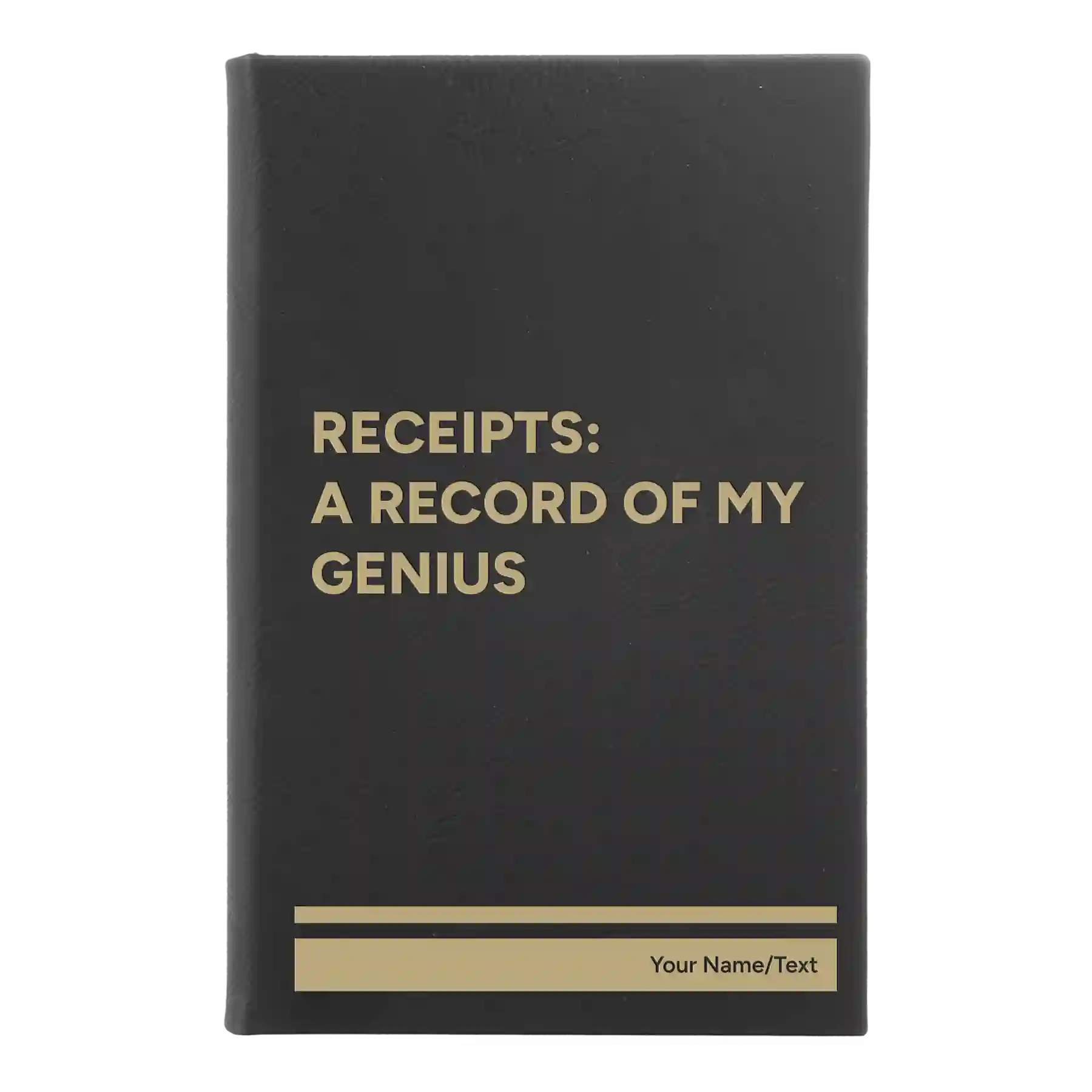 Small black/gold leatherette sketch book laser etched with 'My Genius' design