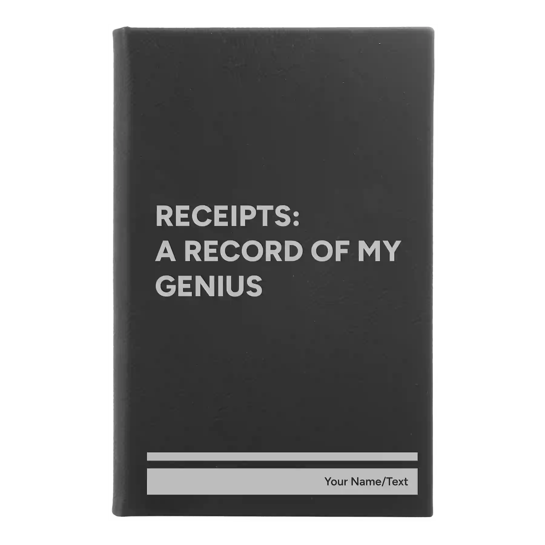 Small black/silver leatherette sketch book laser etched with 'My Genius' design