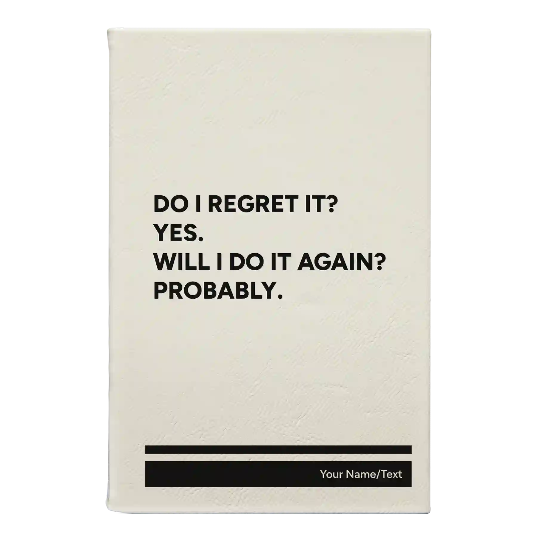 Small white leatherette sketch book laser etched with 'Regret It' design
