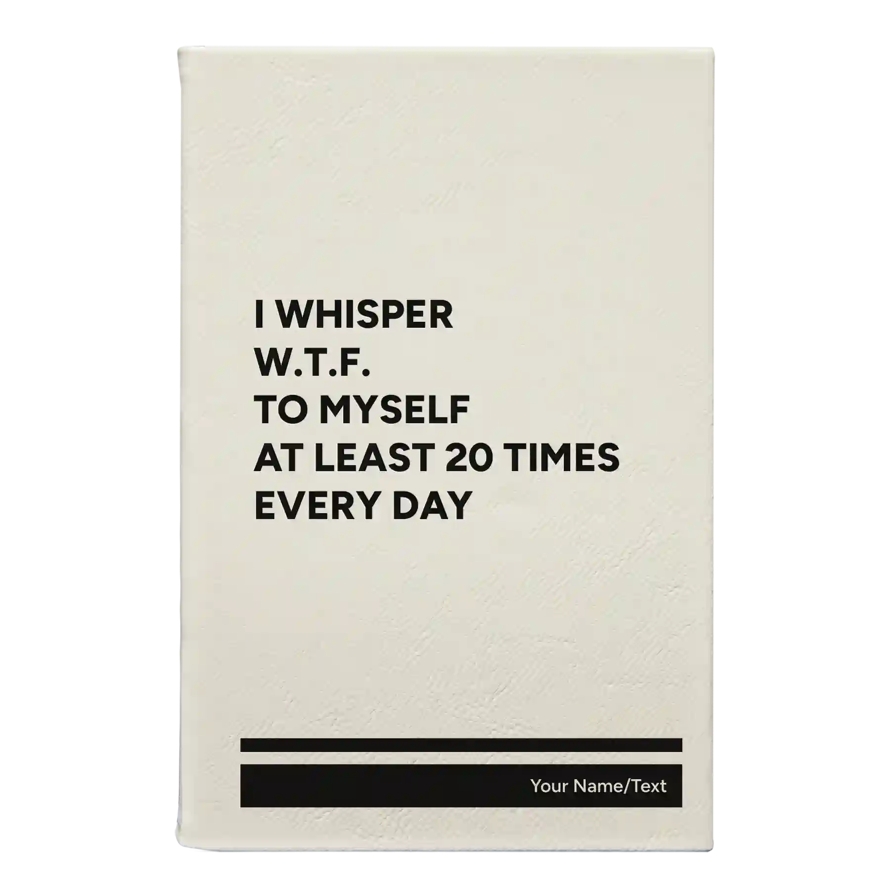 Small white leatherette journal laser etched with 'Whisper WTF' design