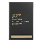 Small black/gold leatherette journal laser etched with 'Whisper WTF' design