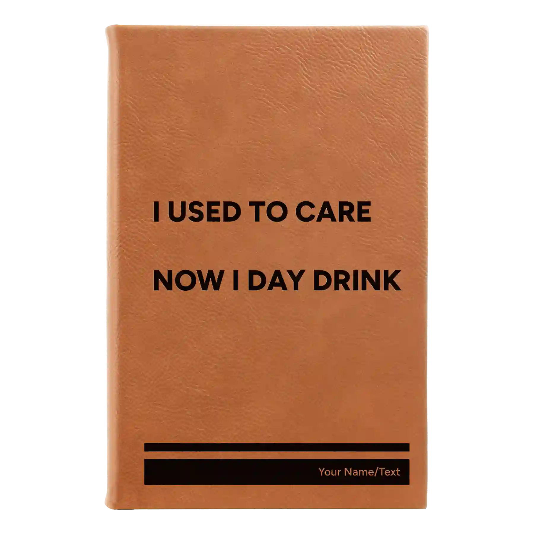 Small rawhide leatherette journal laser etched with 'Day Drink' design