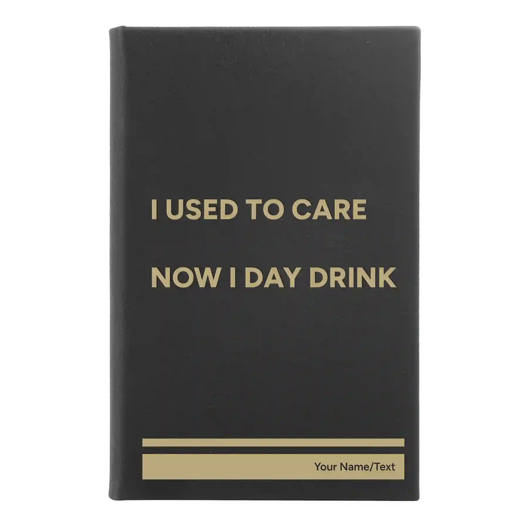 Small black/gold leatherette journal laser etched with 'Day Drink' design