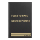 Small black/gold leatherette sketch book laser etched with 'Day Drink' design