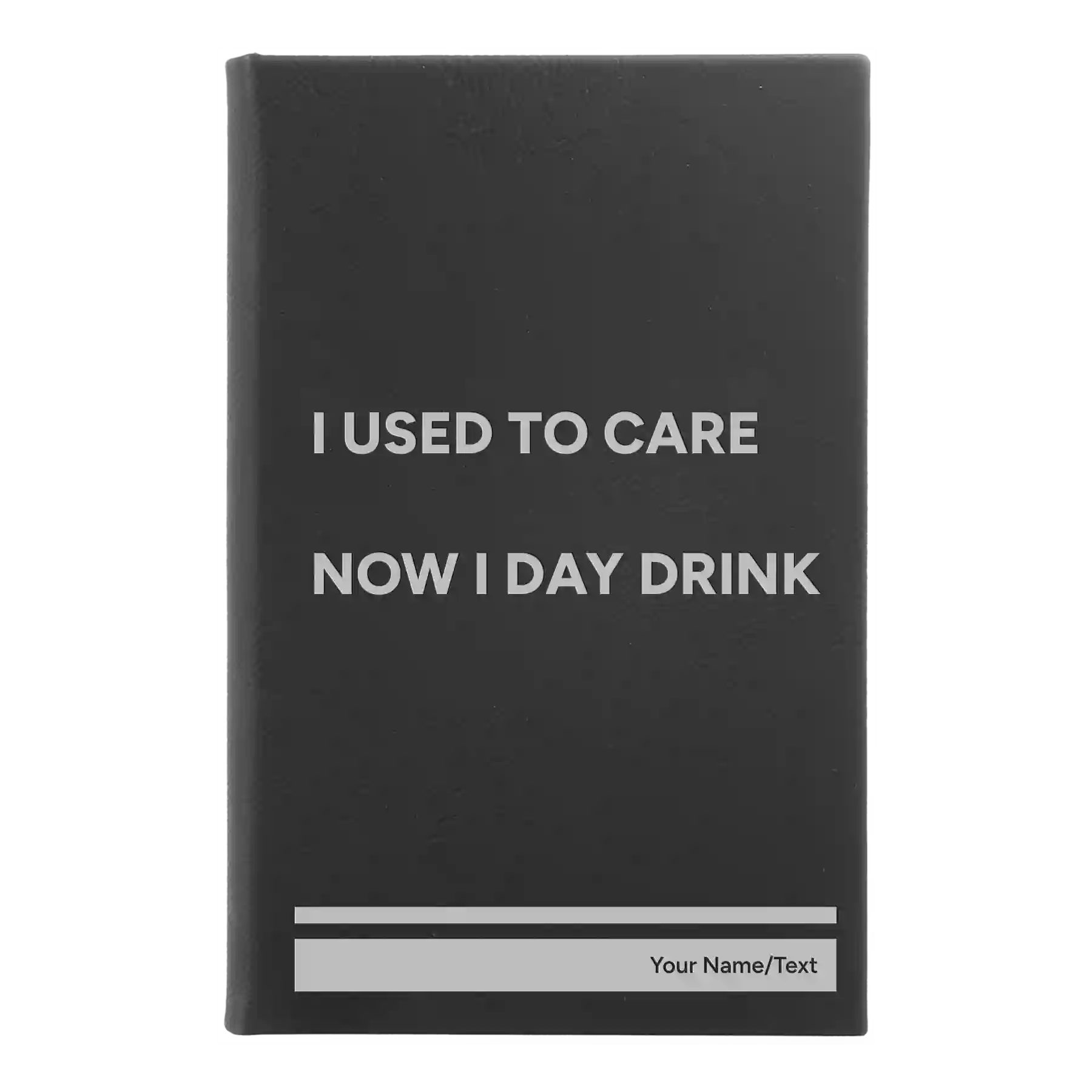 Small black/silver leatherette sketch book laser etched with 'Day Drink' design