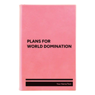 Small pink leatherette sketch book laser etched with 'World Domination' design