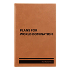 Small rawhide leatherette journal laser etched with 'World Domination' design