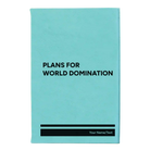 Small teal leatherette sketch book laser etched with 'World Domination' design
