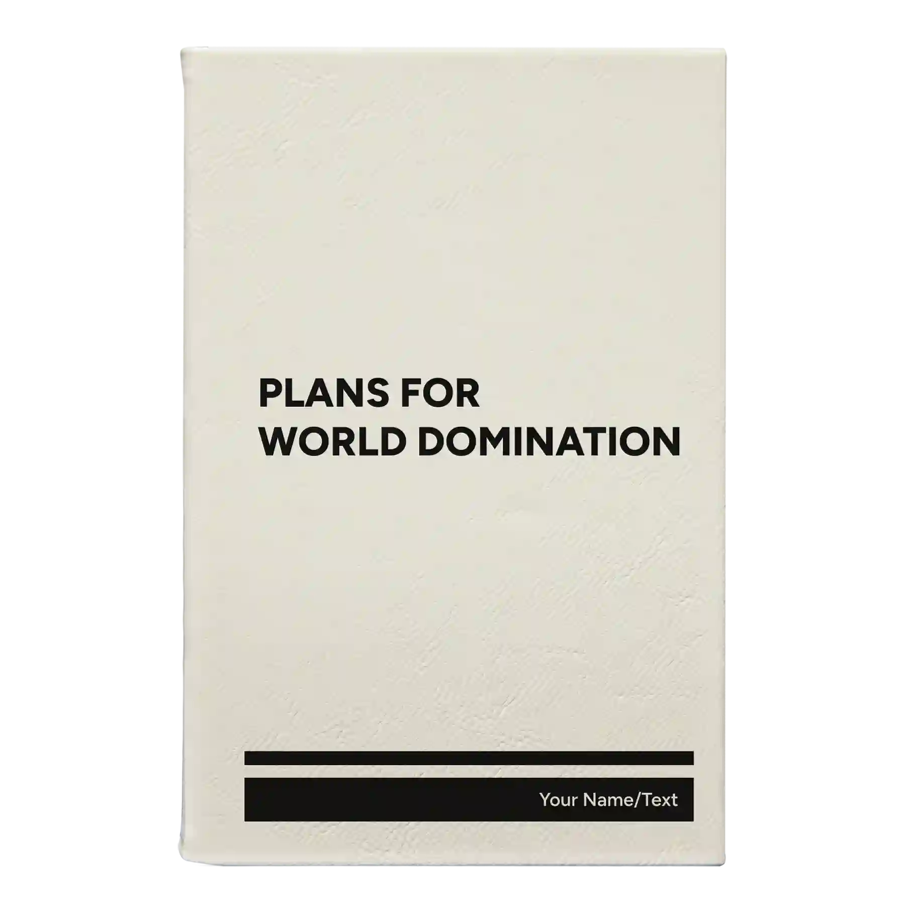 Small white leatherette journal laser etched with 'World Domination' design
